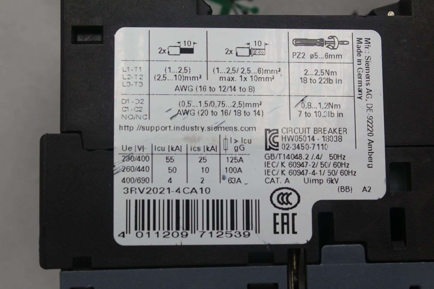 NEW NO BOX | SIEMENS | 3RV2021-4CA10 |